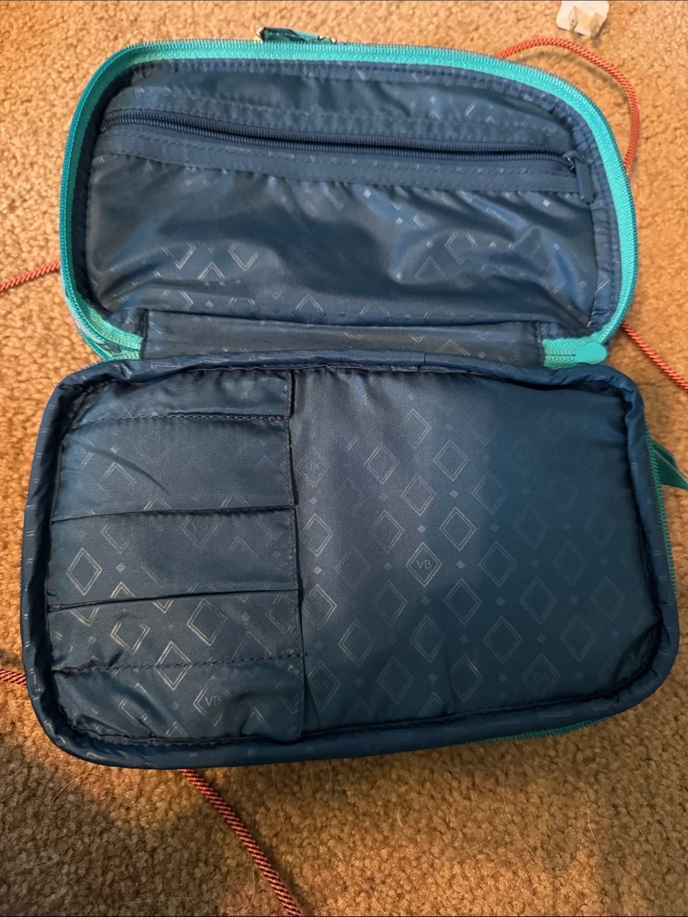Vera Bradley Teal Quilted Floral Makeup bag
